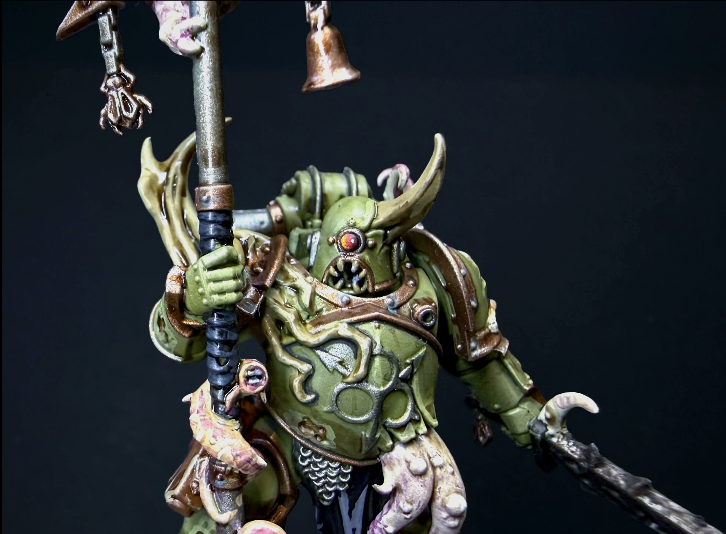 Painted Death Guard Plague Marine with a melta gun and pustule armour detail